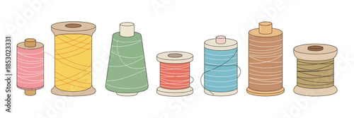 Set of Thread Spools and Bobbins for Sewing and Crafting, Colorful Tailor Thread Rolls Vector Illustration for Fashion Design, Needlework, Dressmaking, and Textile Art Projects