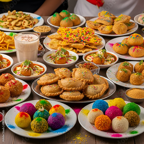 Colorful Indian Sweets  Savory Snacks for Holi Festival Celebration