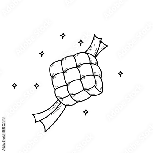 Ketupat rice dumpling asian traditional food, hand drawn of ketupat for Eid Al-Fitr, indonesian traditional food, Hand-drawn doodle ketupat 