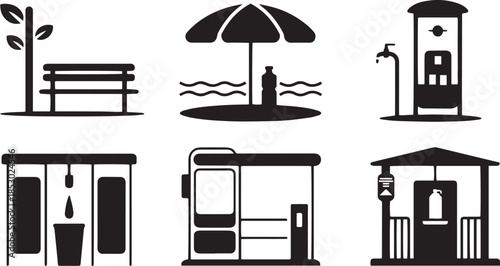 Public Eco Station Silhouette Icons Vector Park Beach Transit Campus Refill Point
