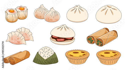 Assortment of Asian Dumplings Spring Rolls and Pastries for Culinary Delights
