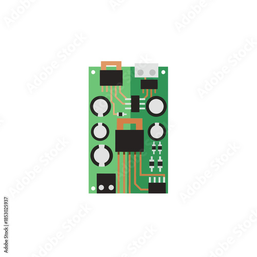 Green circuit board with components