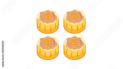 Four Dim Sum Dumplings Arranged in a Grid for Culinary Presentation