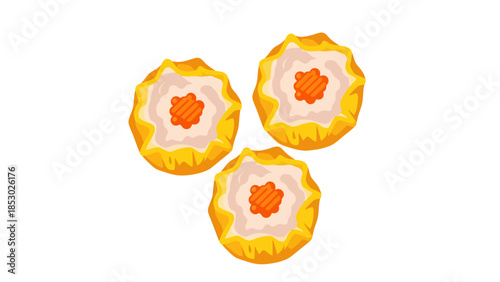 Three Steamed Dumplings with Orange Carrot Topping