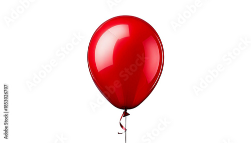  Shiny Red Balloon, with Thin String, isolated on a transparent background, cutout, PNG