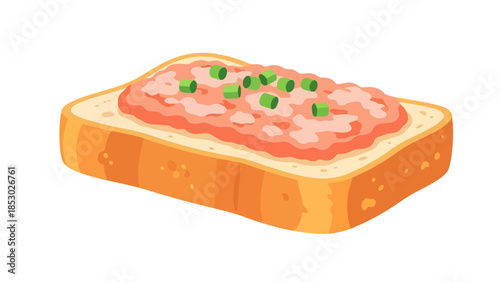 Toasted Bread Slice with Savory Spread and Green Onions