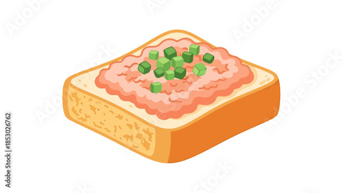 Toasted Bread Slice with Savory Spread and Chopped Green Onions