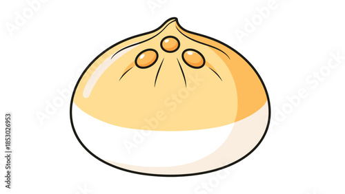 Simple Artwork of a Steamed Bun with a Glossy Texture Isolated on White Background