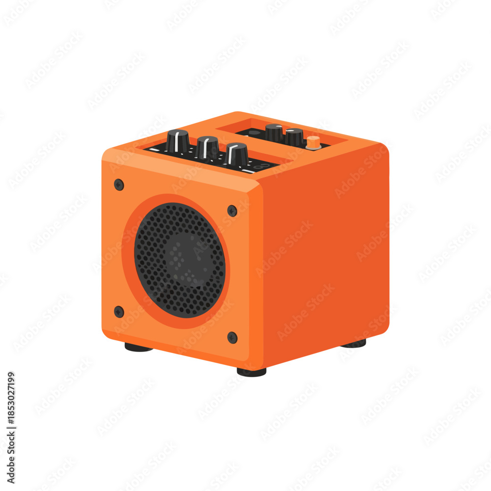Fototapeta premium Orange Cube Amplifier for Guitar, Isometric View