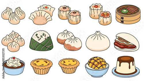 Delicious Assortment of Asian Dumplings Desserts and Steamed Buns