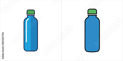 Two blue bottles with green caps