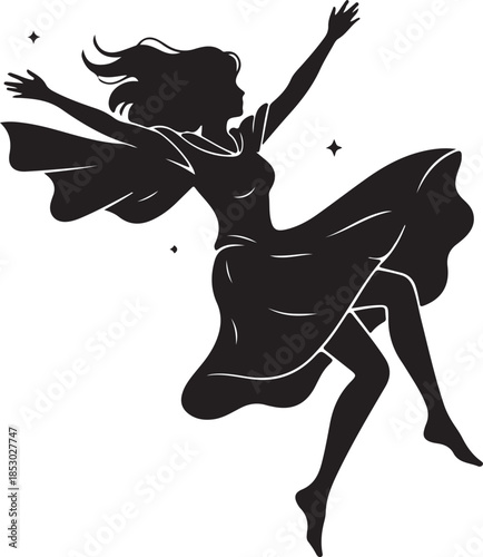 silhouette of a woman falling through the air isolated on white background