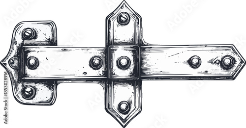 Isolated Vintage Metal Door Hinge Illustrated with Detailed Line Work Highlighting Classic Hardware Design and Mechanical Craftsmanship Vector Illustration