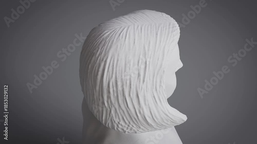 Woman head - rotating stone statuette, view from the above - 3D 4k animation (3840 x 2160 px). 