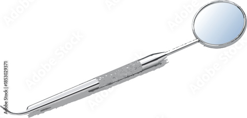 Isolated Dental Mirror Tool with Chrome Shine for Professional Oral Examination and Dentistry Instrument Vector Illustration