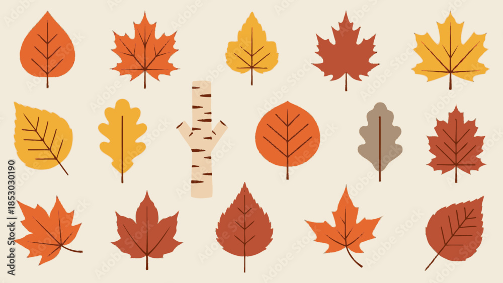 Obraz premium Collection of Colorful Autumn Fall Leaves on Beige Background
