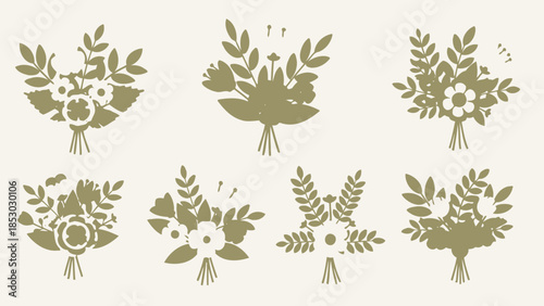 Elegant Collection of Stylized Floral Bouquets and Botanical Elements on a Light Beige Background