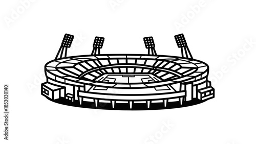 Detailed Outline of a Modern Sports Stadium Arena, Isolated White Background