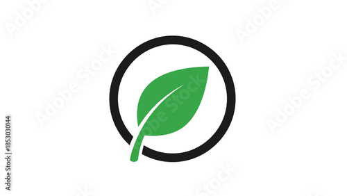 Green Leaf in Circle Logo Icon Isolated White Background
