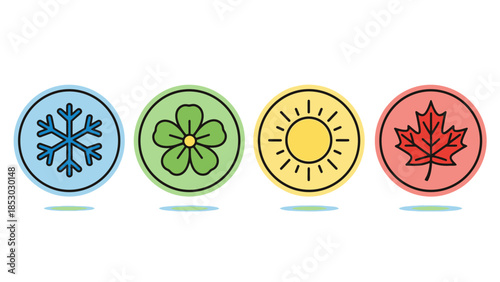 Outline Four Seasons Weather Icons Set Isolated White Background