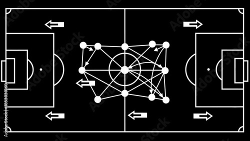 Football Soccer Field Tactical Strategy Illustration on Black Background