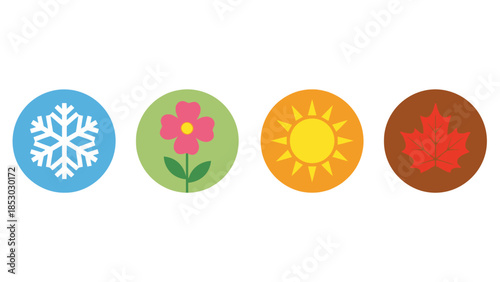 Four Seasons Weather Icons Set Isolated White Background