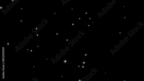Twinkling stars glow and sparkle animation on black background seamless loop. shimmering starburst light, twinkling stars moving 4k motion background.