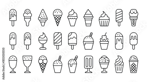 Sketch Ice Cream Vector Set with Doodle Gelato Desserts, Waffle Cone, Sundae Scoops, and Eskimo Treats, Hand Drawn Vintage Menu Elements