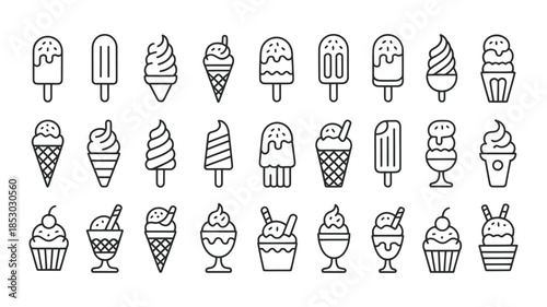 Sketch Ice Cream Vector Set with Doodle Gelato Desserts, Waffle Cone, Sundae Scoops, and Eskimo Treats, Hand Drawn Vintage Menu Elements