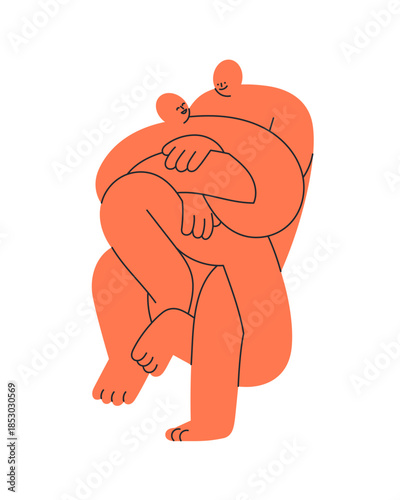 Romantic couple. Abstract human figures intertwined. People, love partners embracing, hugging together. Intimate close bonding relationship. Flat vector illustration isolated on white background.