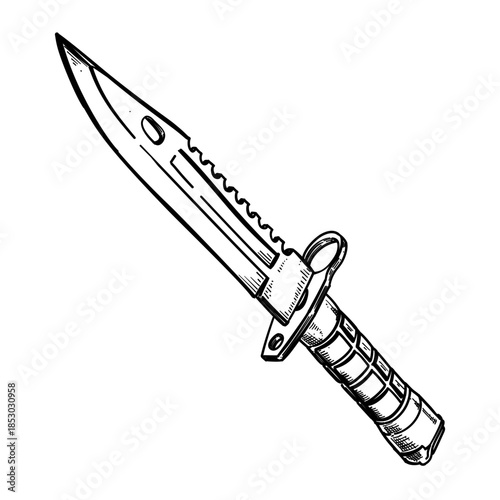 Tactical dagger vector line art hand drawn illustration