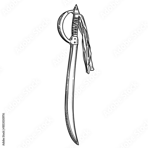 Vintage sword vector line art hand drawn illustration
