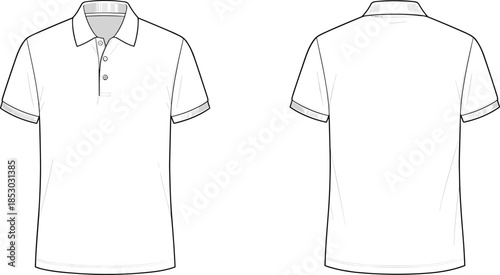 Flat vector polo shirt template, front and back view, short sleeve men apparel design