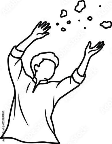 Man throwing hands up in joy and releasing confetti