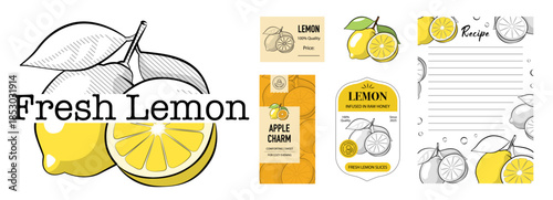 Lemon Branding Vector Set with Logos, Labels, Stickers, Price Tags and Menu Design Elements