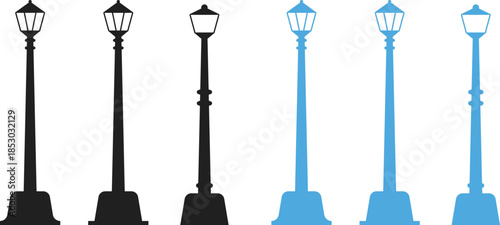Street light icon. Urban lamp post symbols. Public lighting graphic design. Street lamp icon. Illumination and park light sign