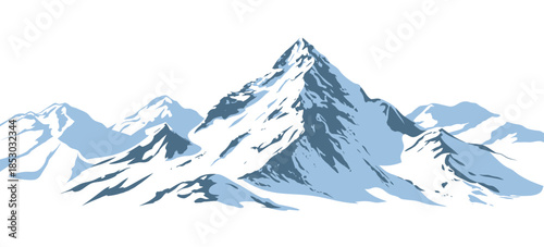 Snowy Mountains Vector Illustration with Winter Landscape, Ice Covered Peaks, Alpine Ridge, and Cold Nature Scenery Isolated on Transparent Background