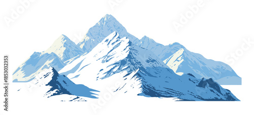 Snowy Mountains Vector Illustration with Winter Landscape, Ice Covered Peaks, Alpine Ridge, and Cold Nature Scenery Isolated on Transparent Background