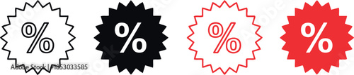 Discount percentage symbols in various colors for marketing materials