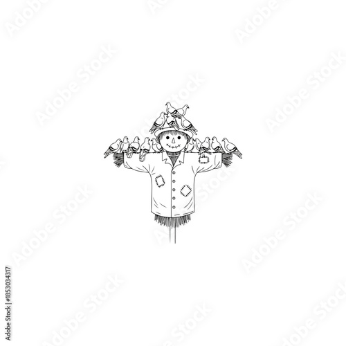 Cartoon scarecrow figure with outstretched arms.