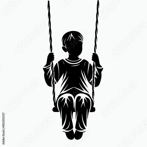 Boy swings on a swing, silhouette on a light background for children's outdoor decor