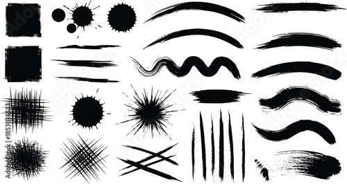 Hand drawn charcoal pencil scribble set. Childish doodle collection with lines, strokes, and shapes. Grungy sketch texture elements. Crayon smear and rough hatching vector