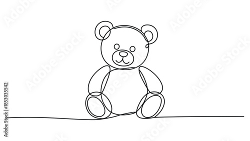 Cute teddy bear line art illustration minimalist children toy design continuous one line drawing simple nursery decor concept on white background
