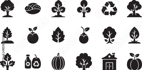 Eco friendly icons for sustainable living and nature