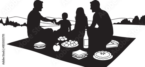 Family Enjoying Dinner Together Silhouette,
Happy Family Eating Meal at Dining Table Illustration,
Family Bonding Over Food Black Silhouette Design