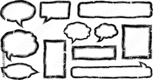 Collection of hand drawn speech bubbles and thought bubbles in various shapes and styles