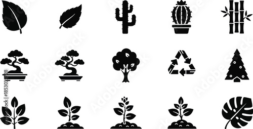 Leaf icons set. Green leaves vector collection. Ecology, environment, and nature symbol. Bio, organic, and vegan sign. Plant sprout logo element for eco friendly