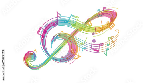 Colorful musical infinity illustration, abstract flowing music notes, creative sound wave design, vibrant harmony art, modern vector background