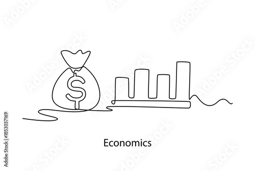 Economics. School Subject concept. Single line draw design. Vector graphic illustration