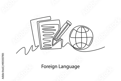 Foreign Language. School Subject concept. Single line draw design. Vector graphic illustration